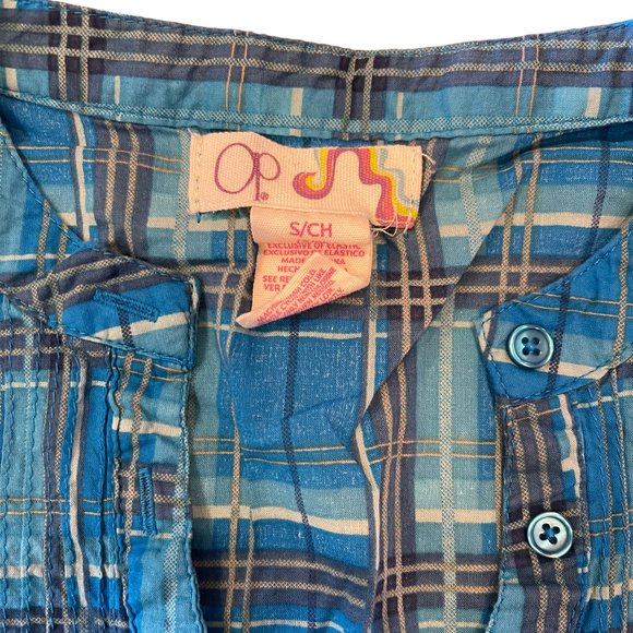 Op Blue Plaid Vintage Short Sleeve Top - Small Junior Size - Like New Condition - Picture 3 of 3